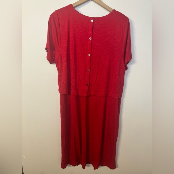 J. Jill Sangria Red Layered Knit Jersey Dress With Back Buttons, Size Large Tall - Picture 5 of 8